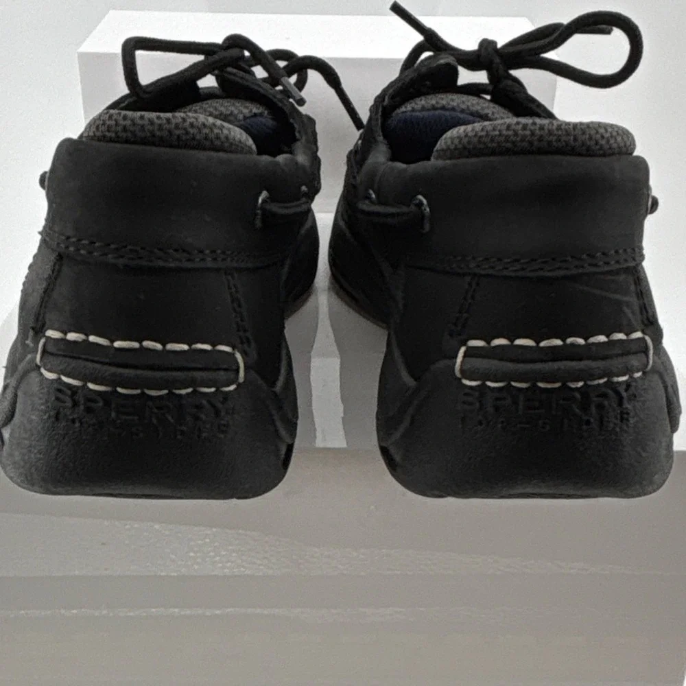 Sperry Top-Sider Men Black Leather 2-Eye Cross Lace Boat Shoes 11.5W Contrast